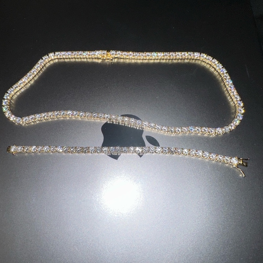 (BUNDLE) Tennis Chain 14k Gold Vermiel 5mm 18 inch necklace + 7 inch bracelet